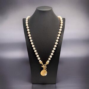 Freshwater Pearl Coin Necklace Boutique Couture Toggle Necklace 38” Vtg Inspired